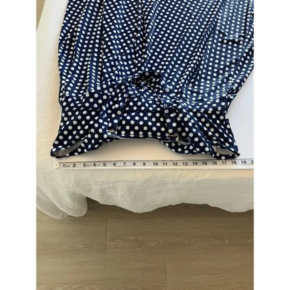 Womens 22W Navy Polka Dot Swim Suit Dress Sweetheart‎ Neckline Tie Front